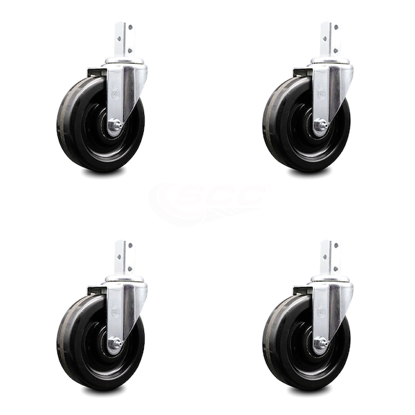 5 Inch Phenolic Wheel Swivel 7/8 Inch Square Stem Caster Set